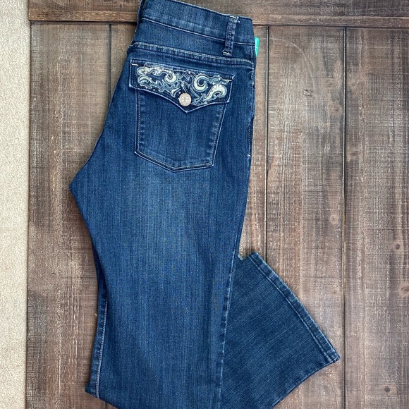 Zena Jeans bootcut embellished pockets 8p darkwash - Picture 3 of 5